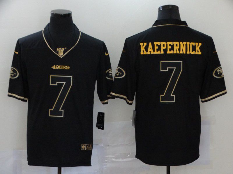 Men San Francisco 49ers 7 Kaepernick Black Retro gold lettering Nike NFL Jersey